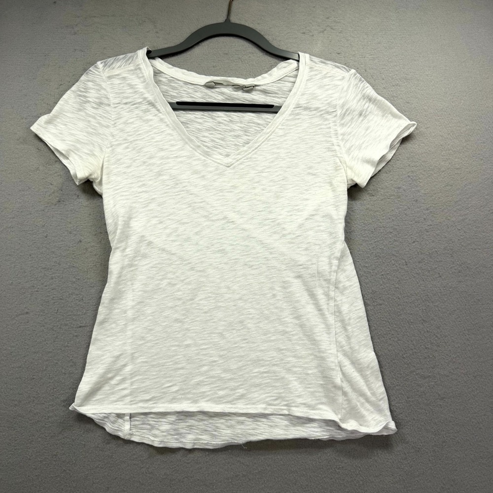 Athleta T-Shirt‎ Top Women's Small White Textured Cotton Everyday Basic V-Neck